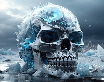 Crystals Skull - Printable Art - Fantasy Artwork - Wallpaper - Digital Download - High Quality - 8K Resolution