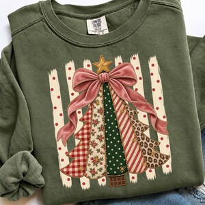 Kerstboomtrui - Coquette Bow Holiday Crewneck - Retro patchwork kersttrui - Preppy kerstcadeau voor haar