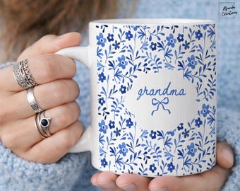 Personalized Floral Grandma Mug, Wildflower Birth Flower Cup, Custom Name Coffee Gift