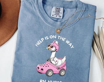 Comfort Colors® Nurse Tee, Pink Duck Graphic, RN Healthcare Shirt