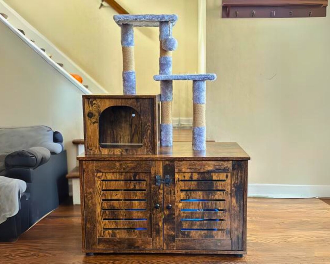 Cat Litter Box Enclosure Wooden Cat House Litter Box Furniture Etsy