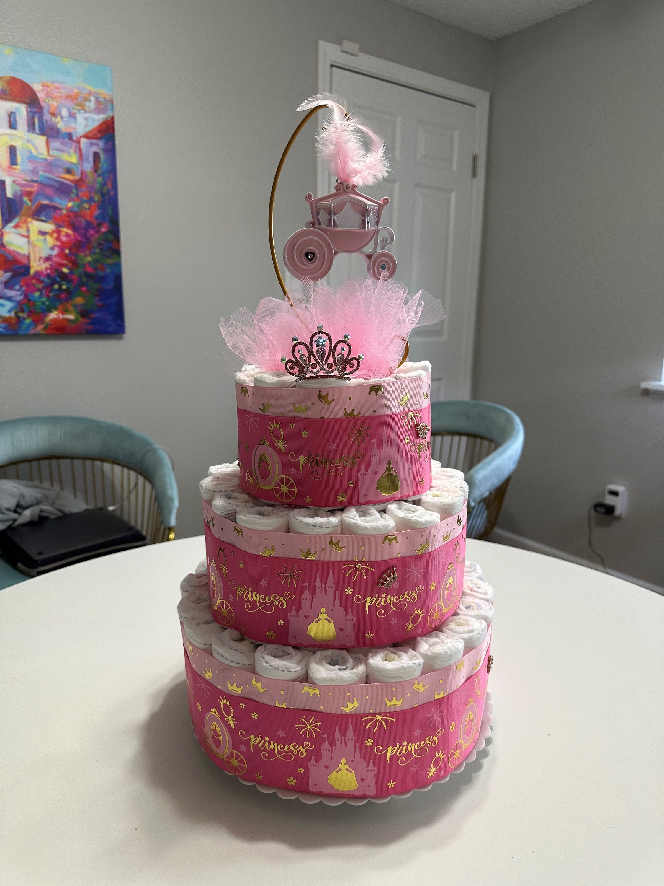  Pastel de pañales de princesa, pastel de pañales de 4 niveles  para una niña recién nacida 12 0 : Bebés