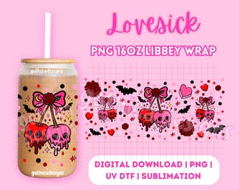 Lovesick 16oz Libbey Wrap PNG | Skull Cherries, Bats (Digital Download)