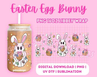 Easter Eggs Ghost Bunny Glass Can Wrap | Hand Drawn Digital PNG (Digital Download)