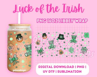 St. Patrick's Day Lucky Glass Can Wrap PNG | Hand Drawn Digital Download