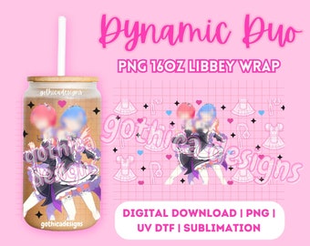 Dynamic Duo Anime PNG | 16oz Glass Cup Wrap (Digital File)