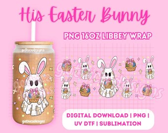 His Easter Boo Bunny Religious Glass Can Wrap | Hand Drawn Digital PNG (Digital Download)