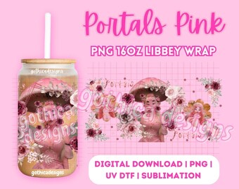 Portals Pink 16oz Glass Cup Wrap | Kawaii Girly PNG (Digital File)