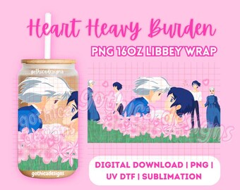 Anime Heart Heavy Glass Can Wrap | Hand Drawn Digital PNG (Digital Download)