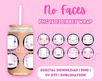Kawaii No Faces PNG | 16oz Glass Cup Wrap (Digital File)