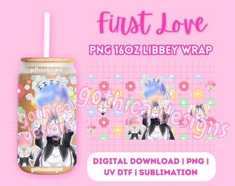 Anime First Love PNG | 16oz Glass Cup Wrap (Digital File)