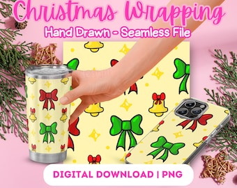 Hand-Drawn Christmas Wrapping Paper Seamless Pattern (PNG Digital Download)