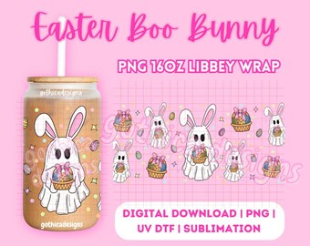 Easter Egg Ghost Bunny Kawaii Glass Can Wrap | Hand Drawn Digital PNG (Digital Download)