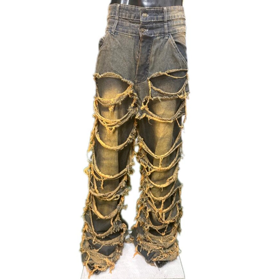 Vintage Ripped Denim Jeans | Double Ripped Jeans | Double Belt Ripped ...