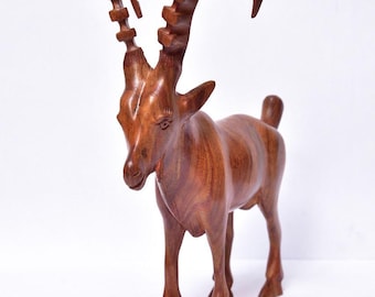 Sculpture de Markhor en bois sculpté à la main, Faune, décoration d'intérieur, animal