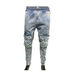 Vintage 1980s Acid Wash Cargo Jeans / Street Wear Fashion /High Waist Bottoms / 6 Pocket Cargo Jeans Pant / Denim / Narrow Bottom Cargo Pant