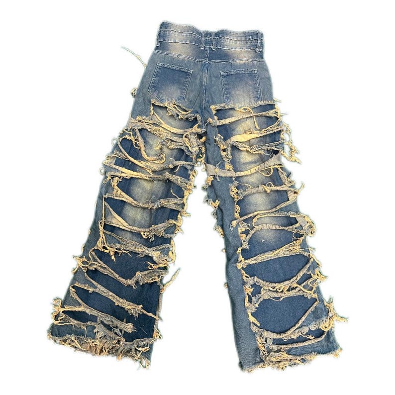 Vintage Ripped Denim Jeans | Double Ripped Jeans | Double Belt Ripped ...