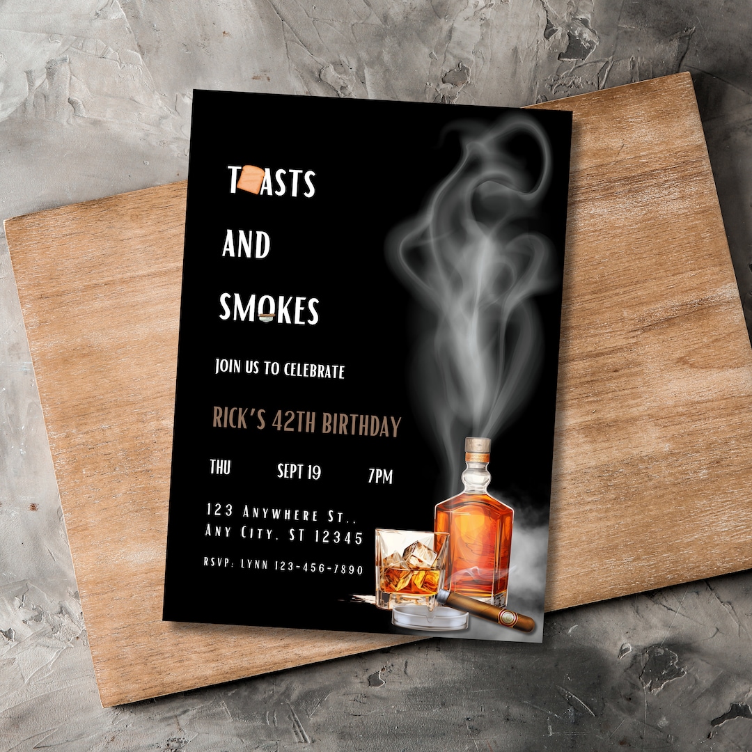 Editable Toasts and Smokes Invitation, Toasts and Smokes Invitation