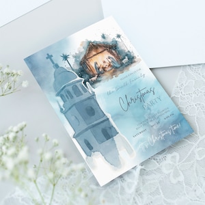 Nativity Invitation, Worship Christmas Invitation, Christian Christmas Party Invitation, Religious Christmas Canva Template Instant Download