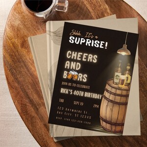 40th Cheers and Beers Surprise Birthday Party Invitation, Beer Invitation, Men Birthday Invitation, Adult Invitation, Printable Invite