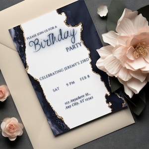 Blue and Gold Birthday Dinner Invitation, Editable Shades of Blue Invitation, Blue Birthday Invite, Wedding, Dinner, Any Occasion, Invite