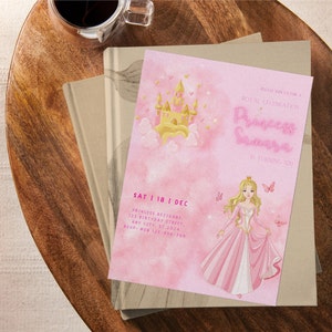 Pink Dress Princess Invitation, Editable Princess Birthday Canva Template, Princess Birthday Party Invitation, Pink Child Birthday Invite