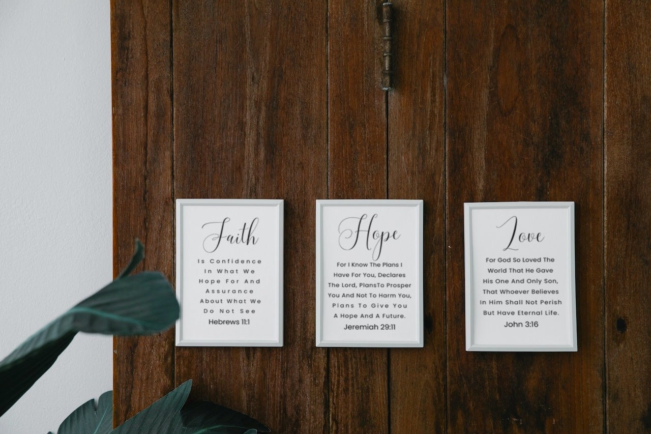 Faith Hope Love Bible Verse Wall Art Set of 3 Prints, Scripture Quote ...