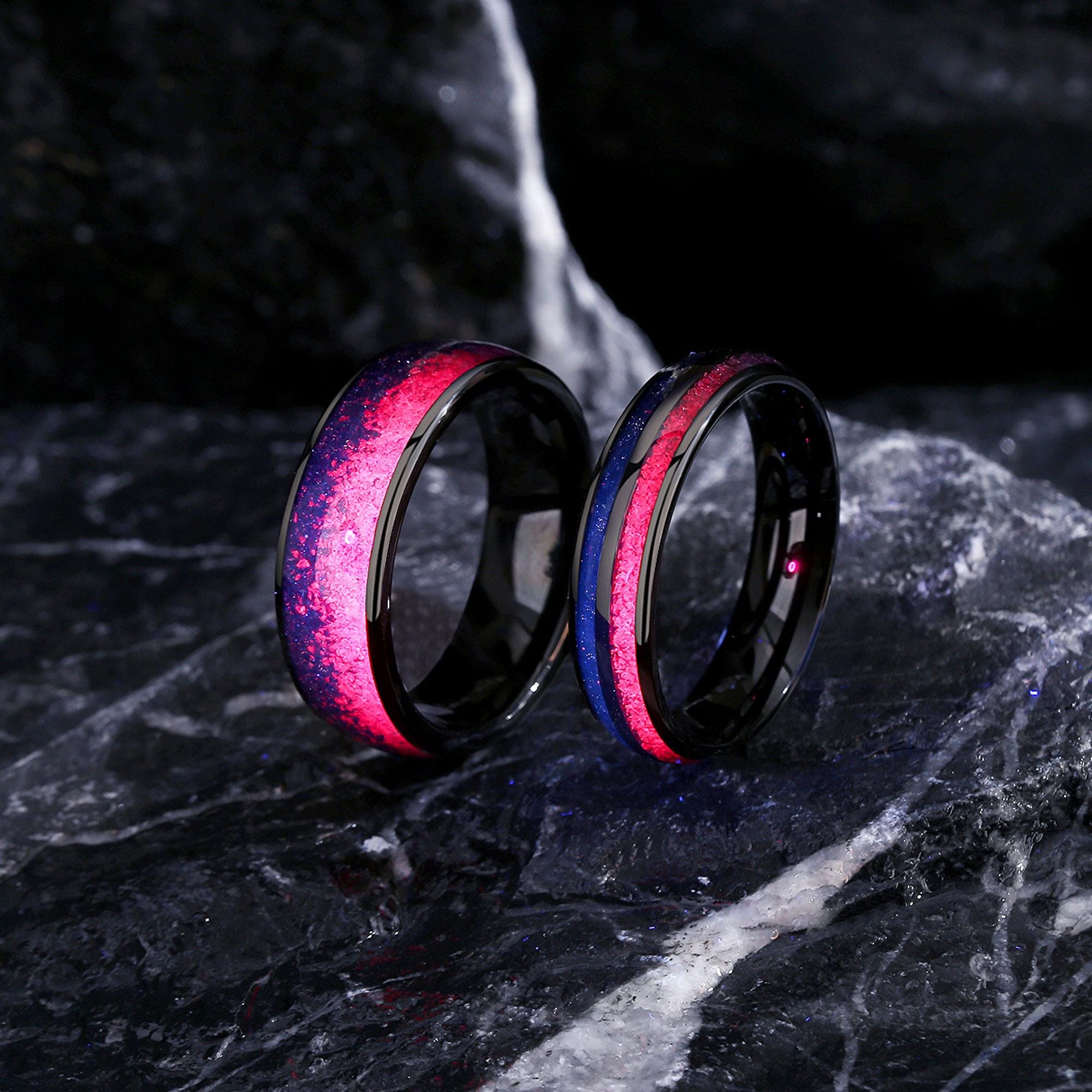 Galaxy Nebula Ring Set – UV Reactive Cosmic Bands, Matching Rings
