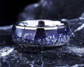 Silberring mit blauem Sandstein, Galaxy Ring 8 mm