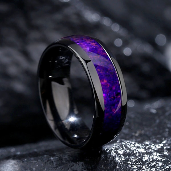 Space Glow Ring, Sparkling Orion Ring, UV light Glow Natural Ore Ring, Promise Rings for Men, Titanium Ring.