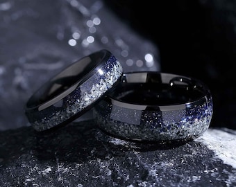 Conjunto de bandas Glow Orion Nebula, anillos de promesa para parejas, anillo de bodas "Te amo hasta la luna y de regreso", anillo de compromiso de anillos de arenisca azul.