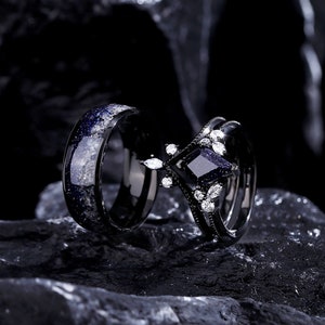 Conjunto de anillos de nebulosa Glow Orion, anillos de promesa vintage para parejas, anillo Te amo hasta la luna y de regreso, anillo de compromiso de anillos de arenisca azul. imagen 2