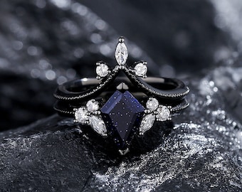Glow Orion Nebula Womens Ring, Vintage Promise Rings for Her, Blue Sandstone Rings Engagement Ring - Only Womens Ring Set