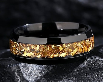 Goldener Rutilquarz Ring für Männer, Verlobungsringe, passender Versprechensring, natürlicher Rutilquarz, Sein und Ihr Ehering.
