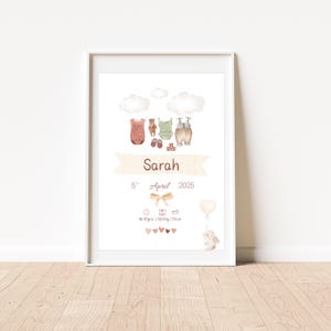 Personalisiertes Baby Mädchen Geburtsposter - Individuell bestickter Neugeborenen Digitaldruck, Kinderzimmer Wandkunst, Babypartygeschenk