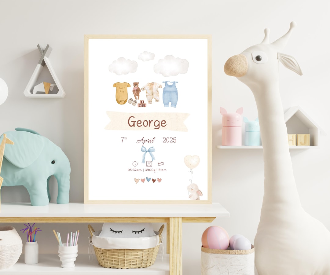 Personalized Baby Boy Birth Stats Poster – Custom Newborn Digital Print ...
