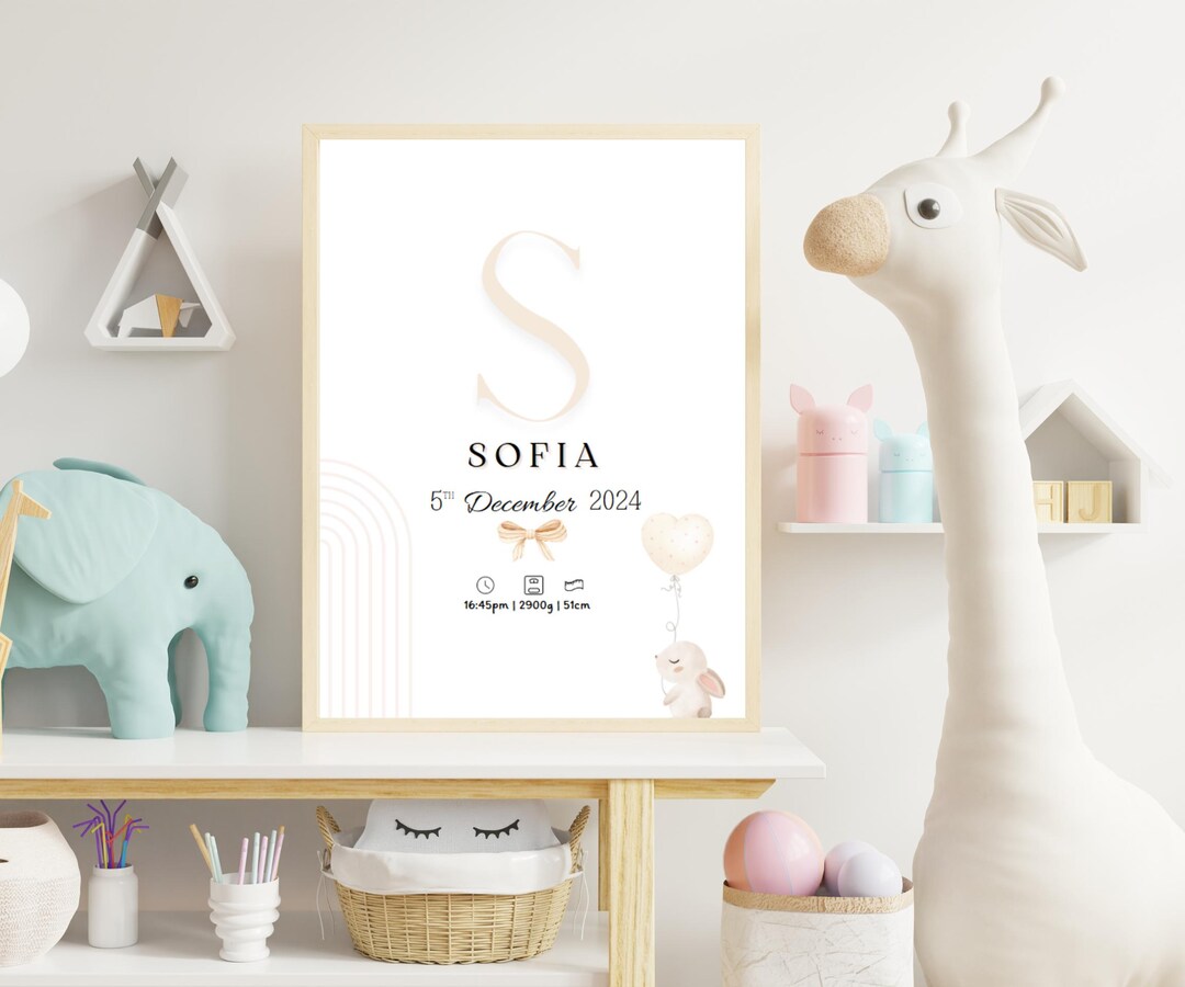 Personalized Baby Girl Birth Poster – Minimal Custom Newborn Print ...