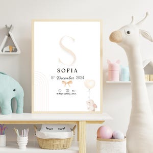 Personalisiertes Baby-Geburtsposter für Mädchen - Minimaler benutzerdefinierter Neugeborenendruck, elegante Kinderzimmer-Wandkunst, digitales Andenken