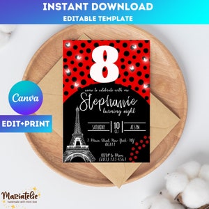 Editable LadyBug Birthday | Invitation Template | Kids Birthday Invitation | Instant Download | Lady Bug | Canva template