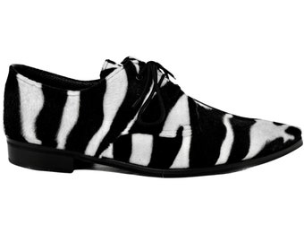 Harry - Lace up Winklepicker Shoe in Zebra Animal Print