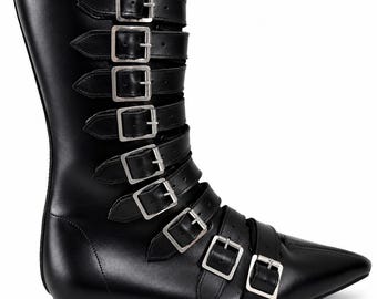 Louie - Bota de caña alta con cordones y 9 hebillas individuales