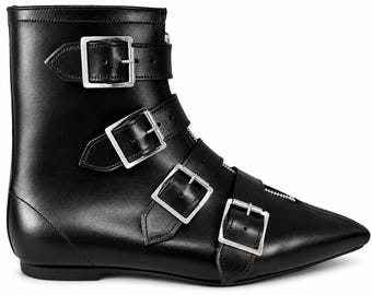 Demonia Warlock-55 Men’s 10 Gothic Victorian Vampire Patent Winklepicker Boots Demonia Warlock 55 Black Patent Winklepicker Strap Goth Mens  main image 4