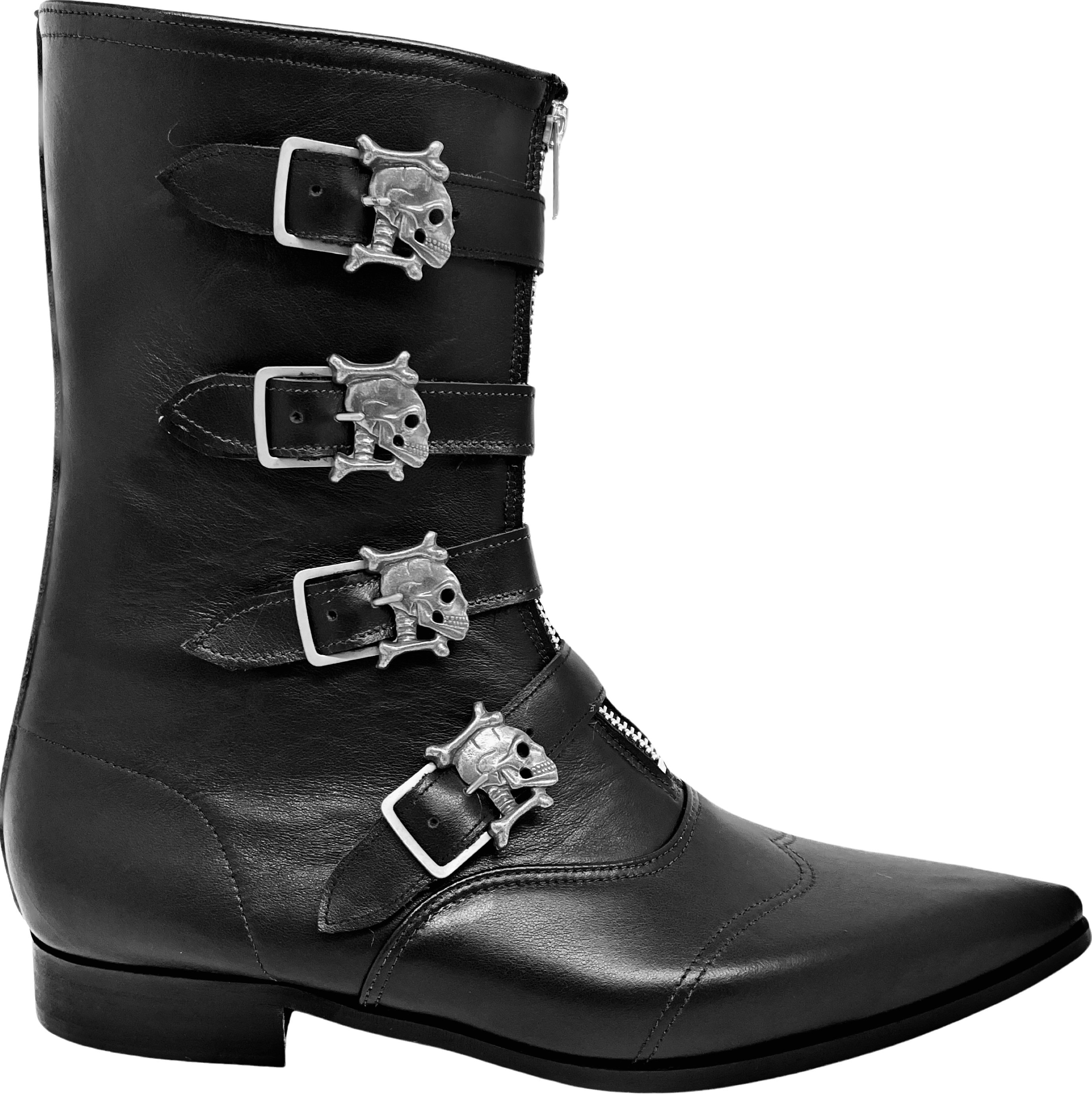 【U LAN】Harry Buckle Middle Boots Goodyear Tall Buckle Boots (S1C3Z-VA-1-5-BLACK)