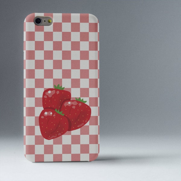 Strawberry phone case, Strawberry tough case, Checkered phone case, Strawberry, cute phone case, mobile case