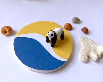 Figurine panda, animal en argile fait main