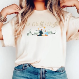 O Holy Night Christian Christmas TShirts Bible Verse Shirt Comfort Colors Short Sleeve Religious Shirts Christians T Shirts for Her