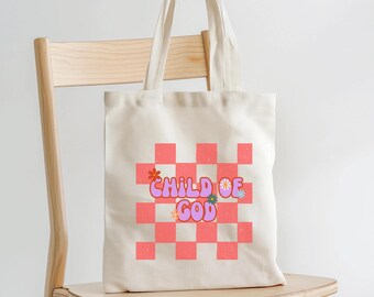 Retro Child of God Tote Bag, Christian Gift