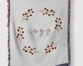 Manta de algodón tejida con estampado floral, decoración acogedora para el hogar.