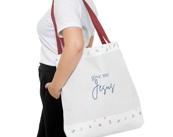 Give me Jesus Tote Bag Floral Bible Bag Scripture Tote Bag Christian Gift Idea For Her Flower Lover Bag Large Reusable Tote Bag Cottagecore