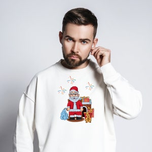 Cute Christmas Sweatshirt with Santa Family Print - Joyful 2024 New Year Celebration Present